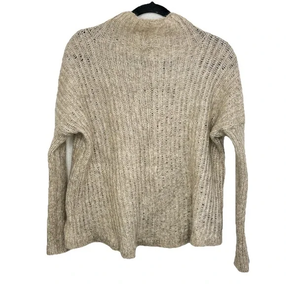 Eileen Fisher Open‎ Knit Mohair Turtleneck Mock Neck Hi Low Oatmeal Sweater Sz L - Picture 4 of 16